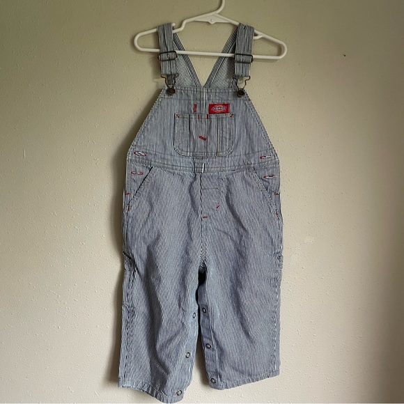 Dickies Blue and White Striped Kids Overalls - Picture 1 of 5